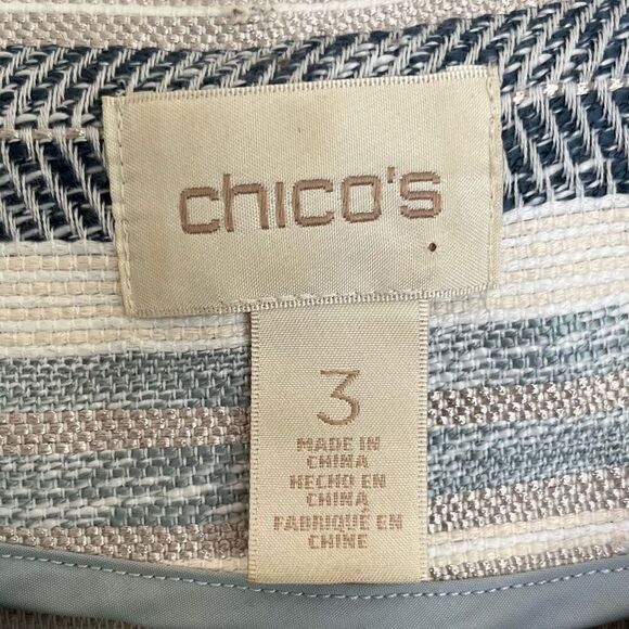Chico's Striped Moto Jacket Womens XL 3 Tapestry Textured Zip Jacket Blue Silver - Picture 9 of 14